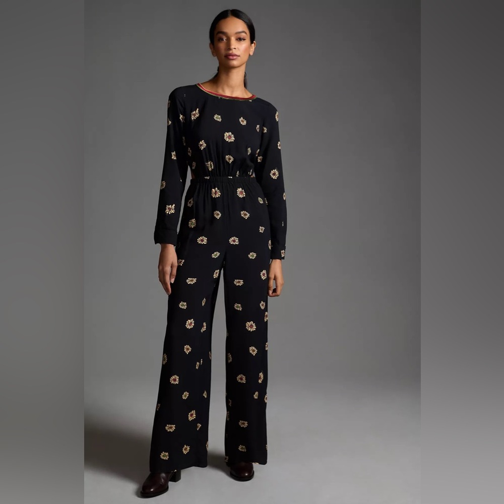 Farm Rio Long-Sleeve Floral Cutout Jumpsuit - Picture 1 of 15